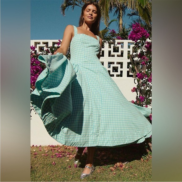 Free People Green and White Sleeveless Sundress - Picture 1 of 4